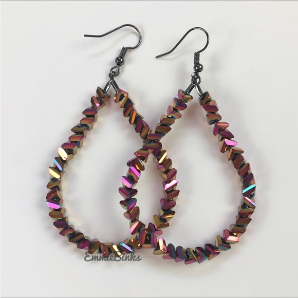 New FP Oil Slick Holographic Beaded Teardrop Dangle Earrings - Picture 12 of 14